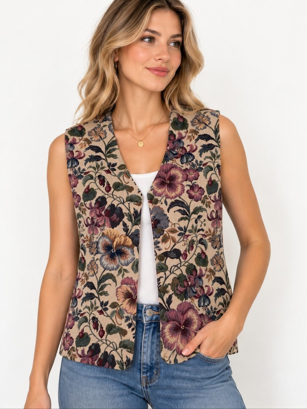 Northern Traditions Floral Tapestry Vest Women’s Small Cottagecore Vintage Style